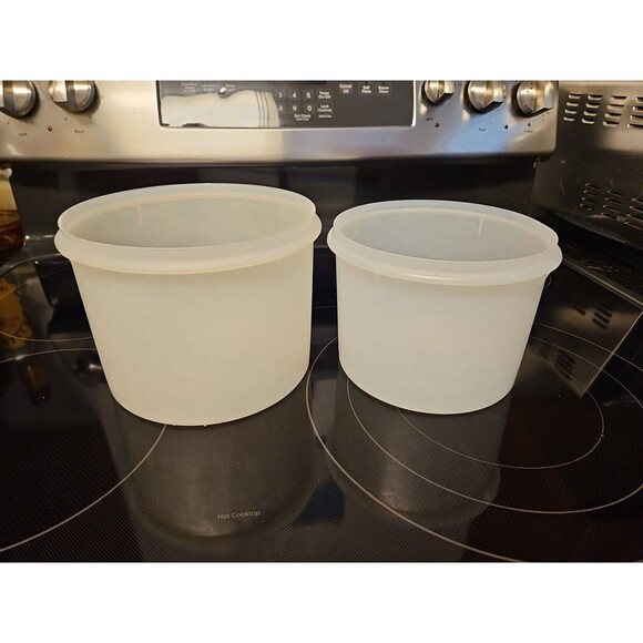 Set Of 2 Vintage Tupperware Round Sheer Canisters Containers #264-3 & #265-10 - Picture 4 of 11